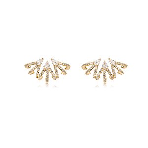 Brinco ear jacket garras zircônia ouro semijoia E220505