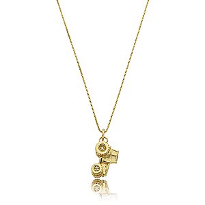 Colar trator zircônia ouro semijoia