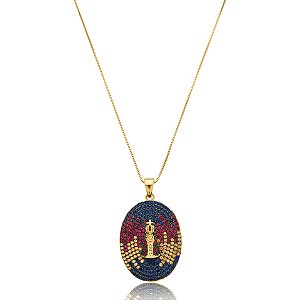 Colar Nossa Senhora Aparecida zircônia colorida ouro semijoia 1839