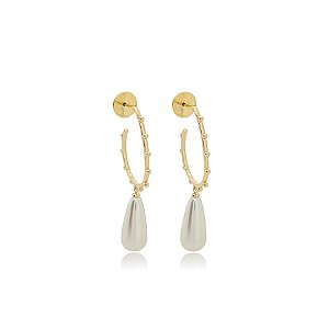 Brinco argola pérola gota ouro semijoia 4184