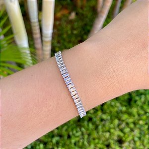 Pulseira gravatinha zircônia baguete cristal ródio semijoia