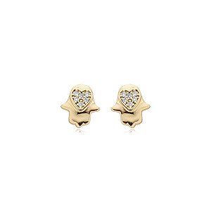 Brinco mão de fátima zircônia ouro semijoia 21a03018