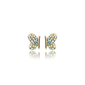 Brinco borboleta p strass boreal ouro semijoia 21k02003