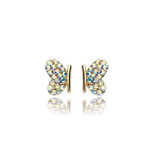 Brinco borboleta m strass boreal ouro semijoia 21k02004
