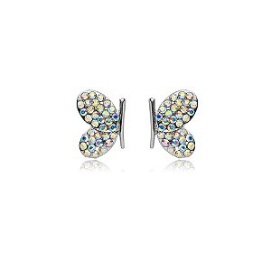 Brinco borboleta m strass boreal ródio semijoia 21k02004