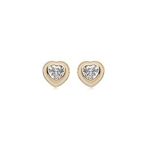 Brinco coração esmaltado cristal branco ouro semijoia 21a04016