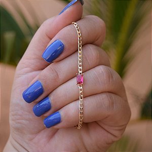 Pulseira corrente zircônia rosa ouro semijoia