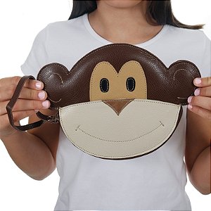 Bolsa de mão couro marrom macaquinho infantil