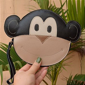 Bolsa de mão couro preto macaquinho infantil