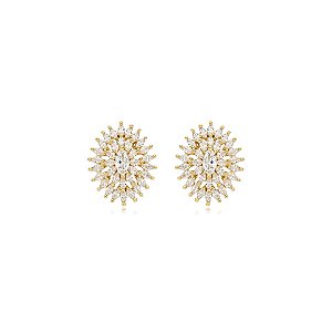 Brinco oval zircônia ouro semijoia BA 3834