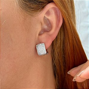 Brinco argolinha retangular zircônia ródio semijoia 14k06027