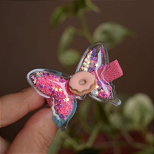 Presilha bico de pato infantil borboleta transparente com donut