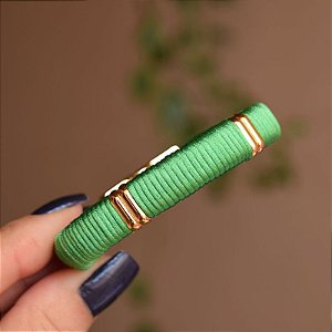 Pulseira tecido verde com dourado