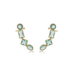 Brinco ear cuff cristais verde claro ouro semijoia 21k03040