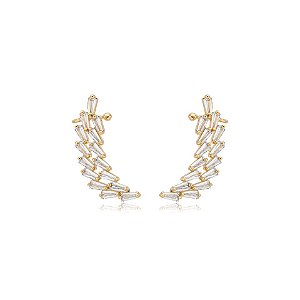 Brinco ear cuff asas cristais ouro semijoia 21k03018