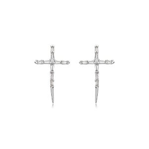 Brinco crucifixo zircônia ródio semijoia 2932