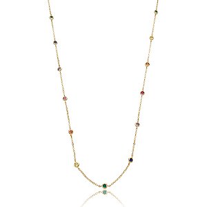 Colar longo cristais coloridos ouro semijoia XL-2501