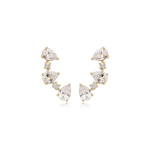 Brinco ear cuff zircônia gota ouro semijoia E200130