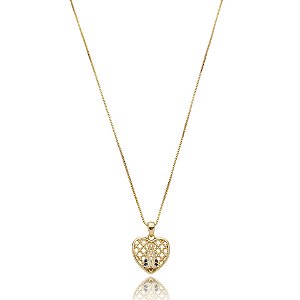 Colar Nossa Senhora Aparecida zircônia azul ouro semijoia XL-210390