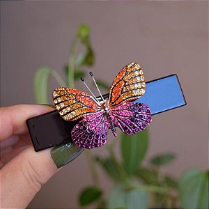 Presilha acetato borboleta cristais coloridos