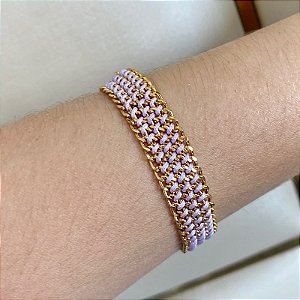 Pulseira ajustável Leka fio de seda lilás com dourado