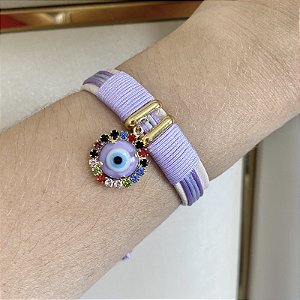 Pulseira ajustável Leka couro sintético fio de seda lilás