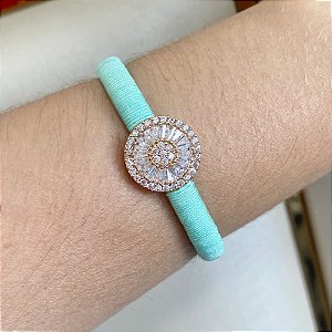 Bracelete Leka couro sintético pizza fio de seda verde água