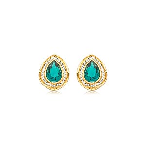 Brinco Nino Bran gota cristal verde esmeralda ouro semijoia
