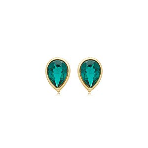 Brinco Nino Bran gota invertida cristal verde ouro semijoia