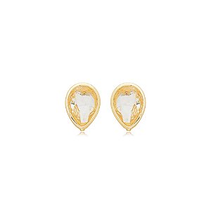 Brinco Nino Bran gota invertida cristal ouro semijoia