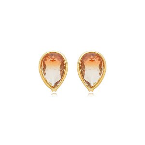 Brinco Nino Bran gota invertida cristal topázio ouro semijoia