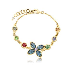 Pulseira Nino Bran cristais coloridos ouro semijoia
