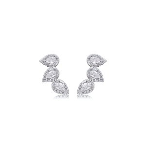 Brinco ear cuff gotas zircônia ródio semijoia E9737