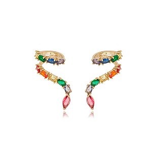 Brinco ear cuff zircônias coloridas ouro semijoia E210521
