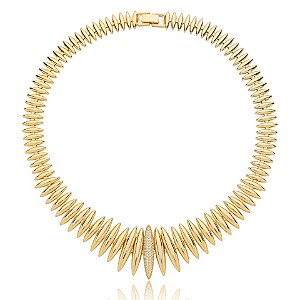 Colar choker filetes zircônia ouro semijoia