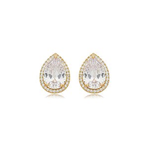 Brinco gota zircônia cristal ouro semijoia BA 4582