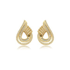 Brinco gota zircônia ouro semijoia BA 4567