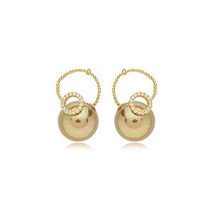 Brinco pérola dourada zircônia ouro semijoia BA 3790