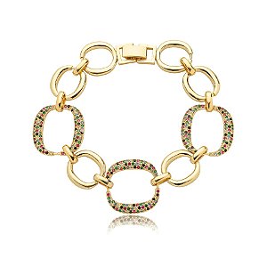 Pulseira elos zircônia coloridas ouro semijoia PU 850
