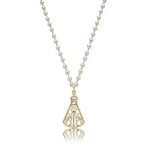 Colar Nossa Senhora pérola ouro semijoia XD 544