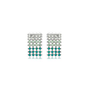 Brinco retangular Nino Bran cristais verdes ródio semijoia