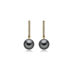 Brinco palito pérola shell grafite zircônia ouro semijoia