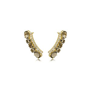 Brinco ear cuff zirônia cristal fumê ouro semijoia