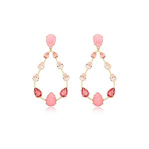 Brinco gota cristal fusion rosa ouro semijoia