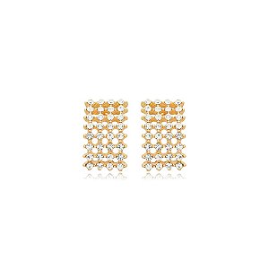 Brinco retangular Nino Bran cristais ouro semijoia