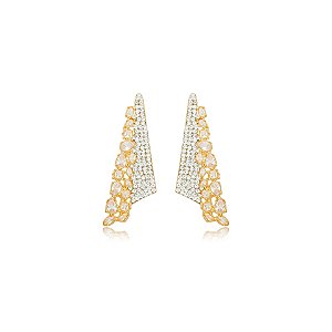 Brinco Nino Bran frontal cristais ouro semijoia