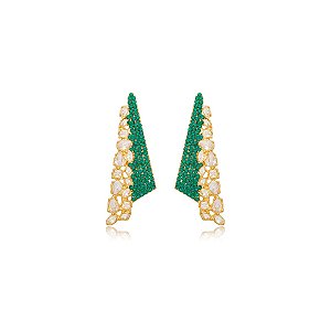 Brinco Nino Bran frontal  cristais verde ouro semijoia