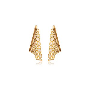 Brinco Nino Bran frontal cristais topázio ouro semijoia