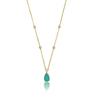 Colar Elaine Palma corrente gota cristal fusion esmeralda ouro semijoia