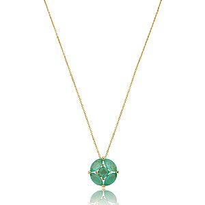 Colar Elaine Palma corrente cristal fusion verde ouro semijoia